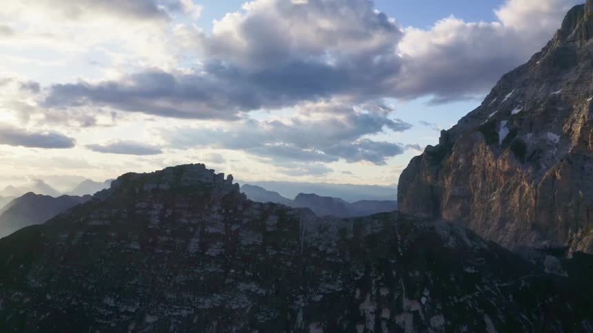 Aerial view of mountains are displayed at dusk