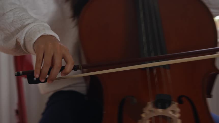 A person is playing an instrument in a house