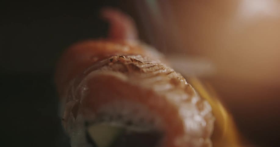 A close up of sushi being cooked