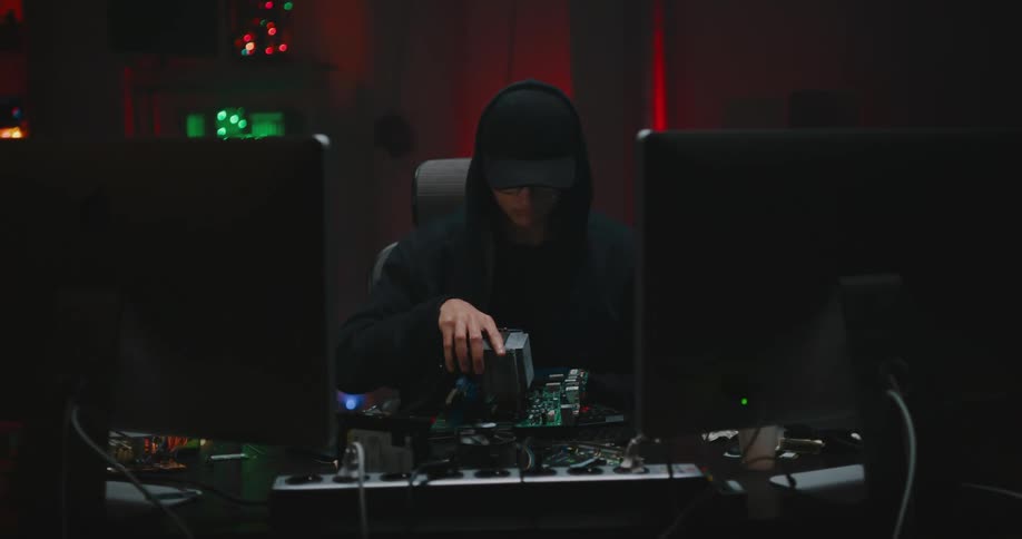 A person is fixing a computer indoors