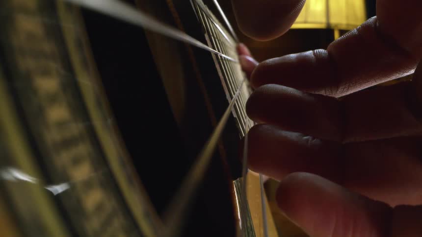 Acoustic guitar being played by someone