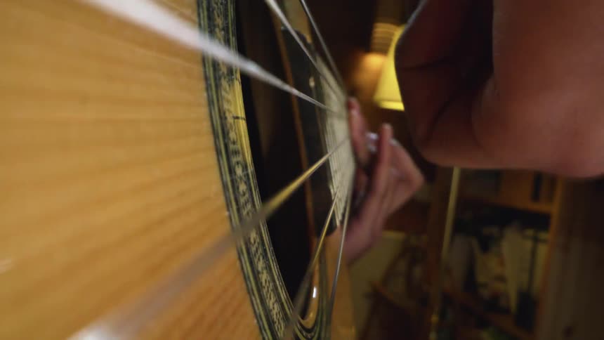 Someone playing an acoustic guitar