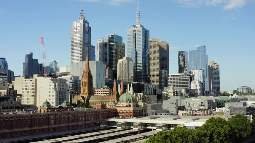 Aerial view of high rise buildings and skyscrapers in the city