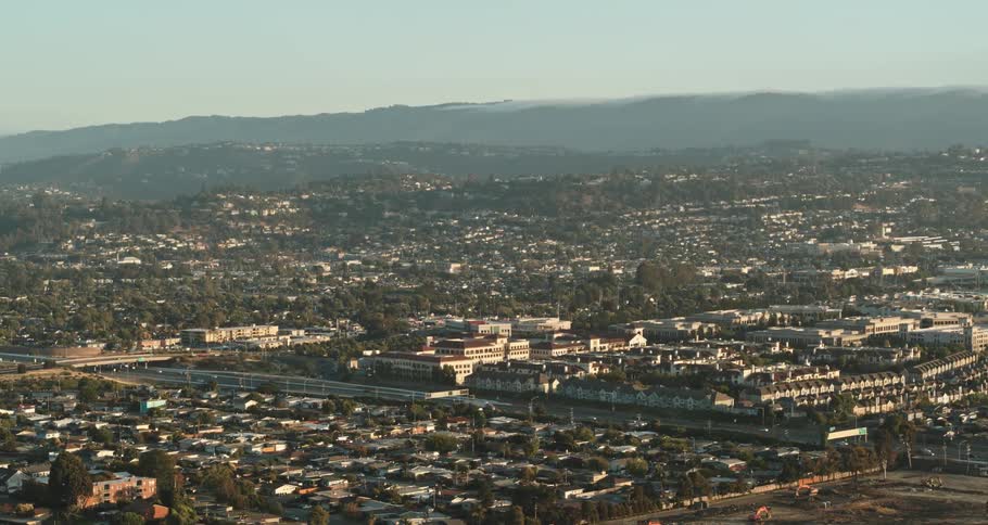 Midsized city from above at a sunny day