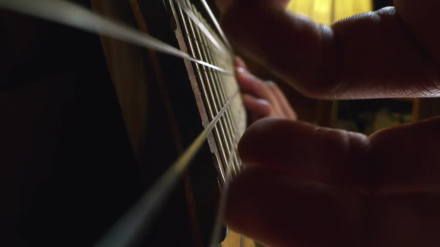 A person is strumming the guitar