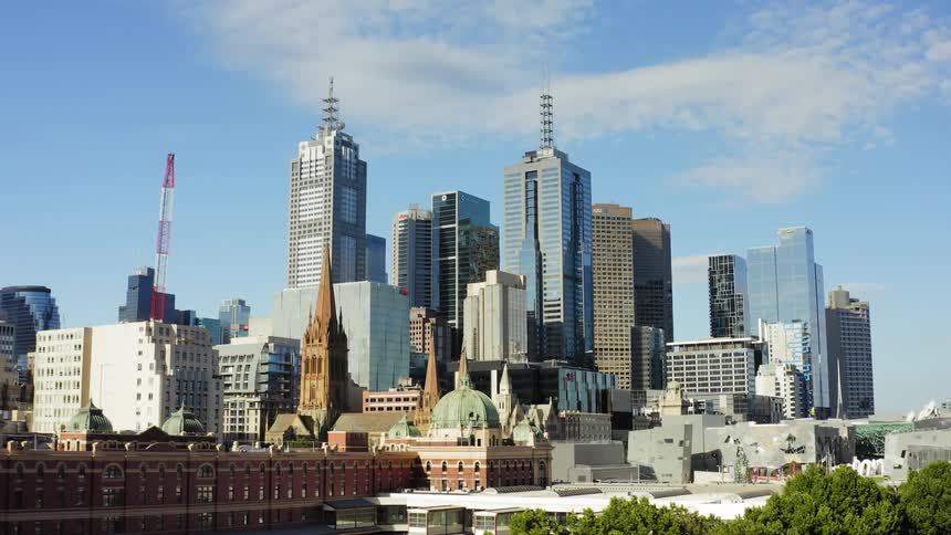 A view of large buildings in a city downtown area