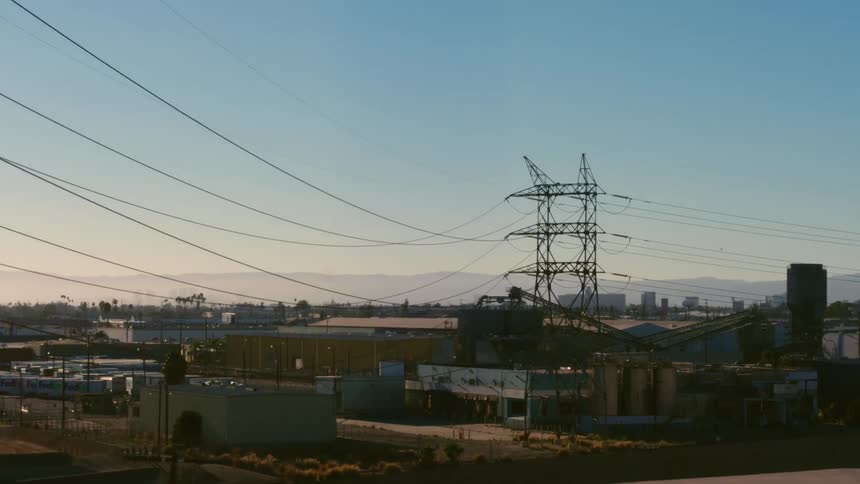 Power lines running through a town