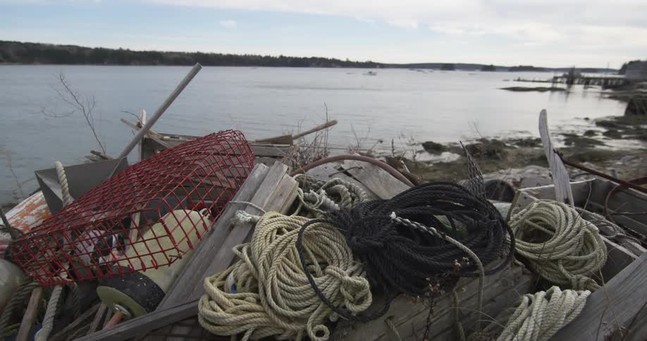 View of ropes and debris sitting near the shore