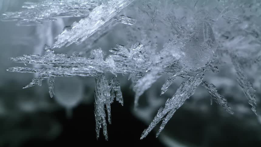 Ice forms sharp edges and spikes