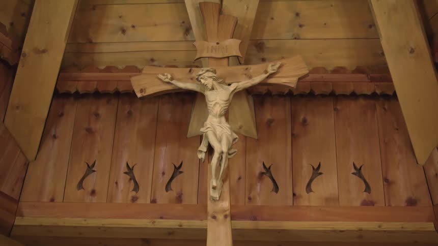 A cross of jesus is in the church