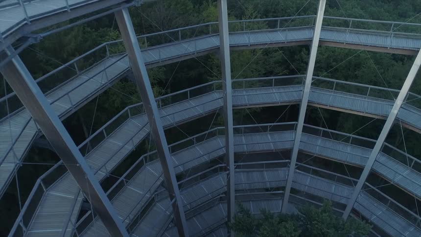 A large ramp like structure sits amidst trees