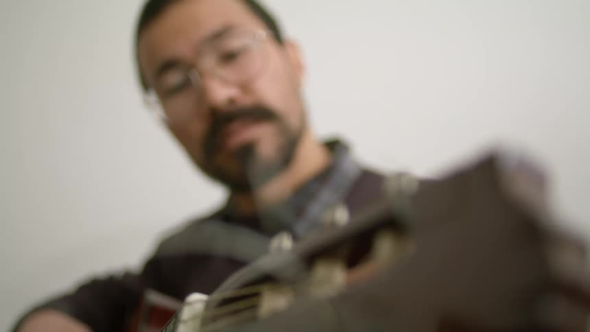 A man is playing the guitar