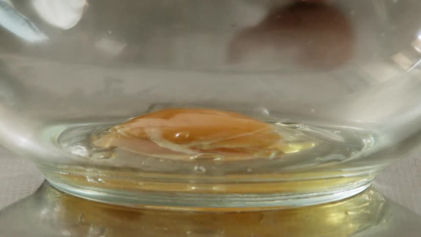 Egg yolk dropping on bottom of glass bowl