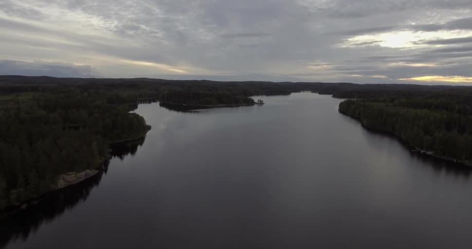 Aerial view of a lake on a cloudy day