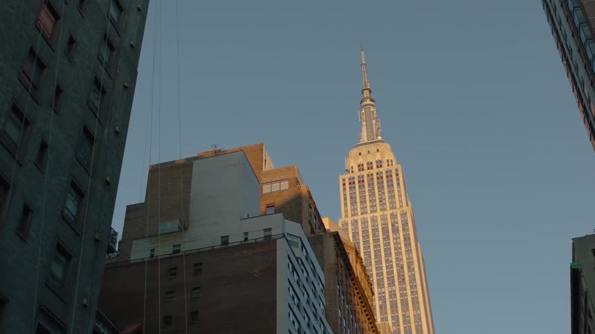 Tall skyscrapers towering overhead on a city street