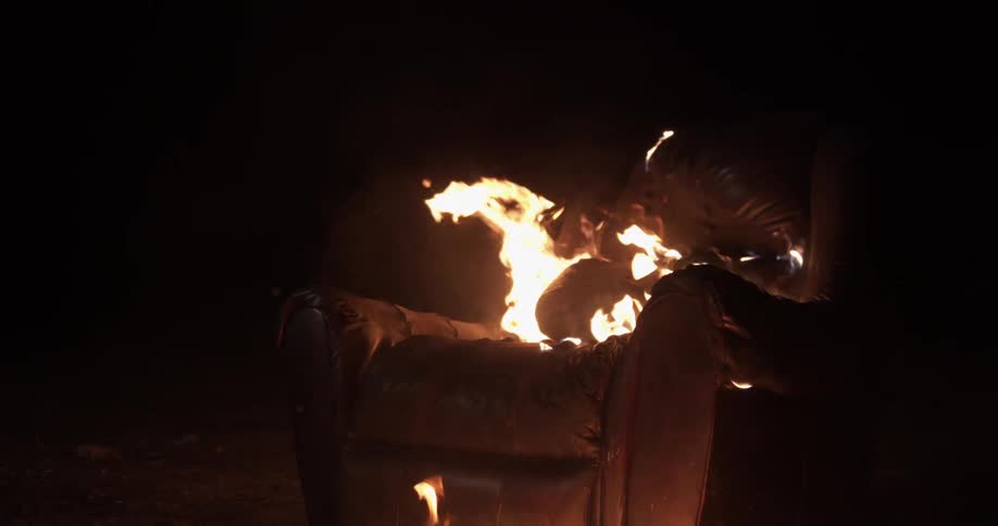 The recliner is burning at night