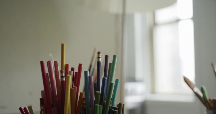A view of pencils on a desk