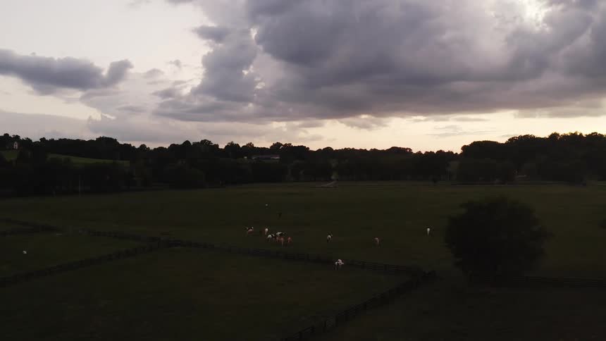 An aerial view of a farm area