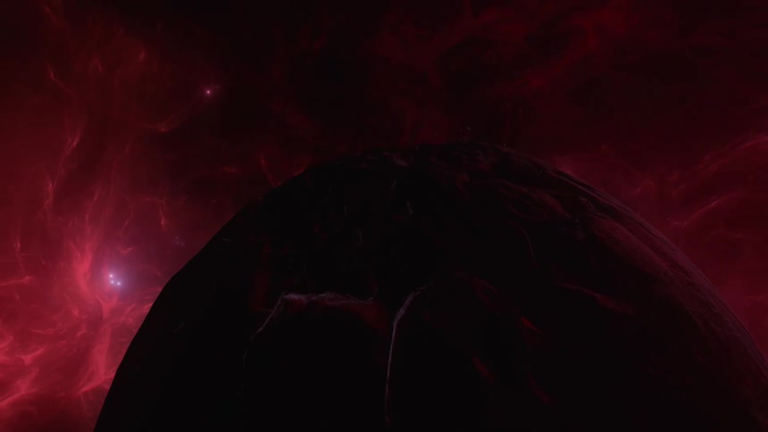 Red white and black colors that look like a planet in space