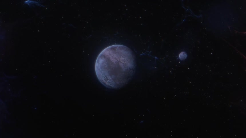 Planet rotating in space with a moon nearby