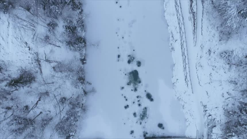 Frozen lake in a snow covered forest