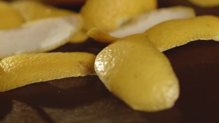 A view of lemon peels on a table