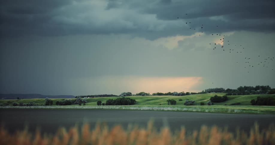 A storm is brewing in the horizon in a rural area