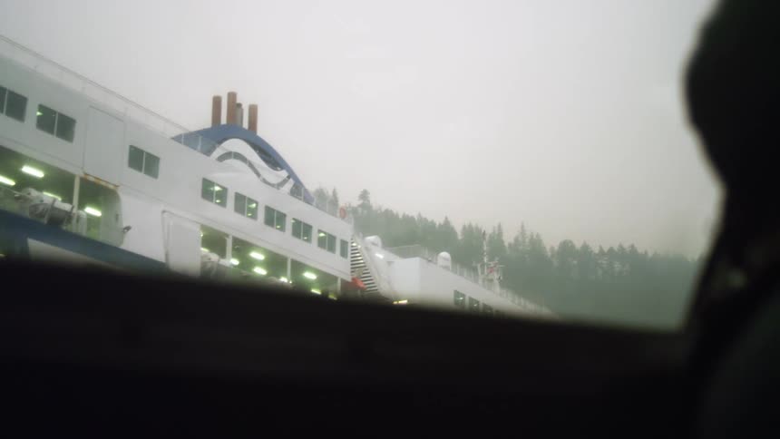 A view out of a window at a cruise ship