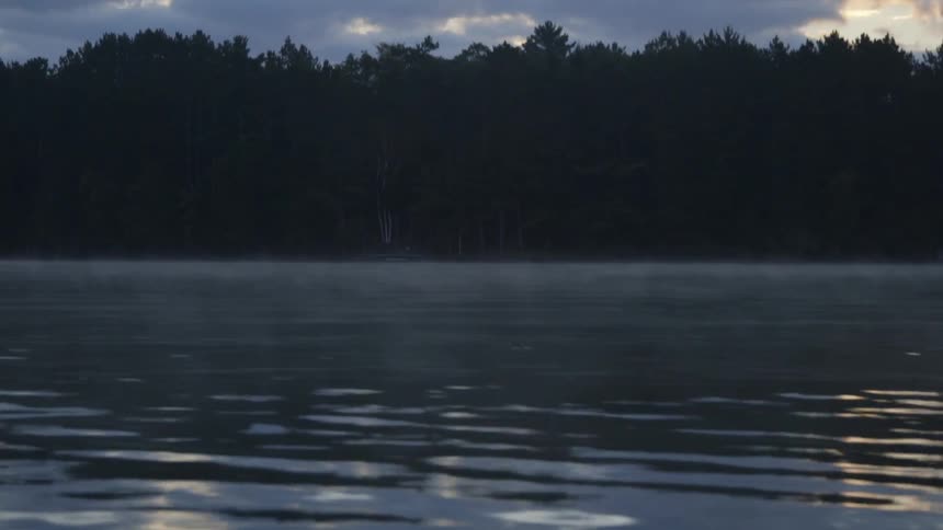 Steam rising from a lake at dawn