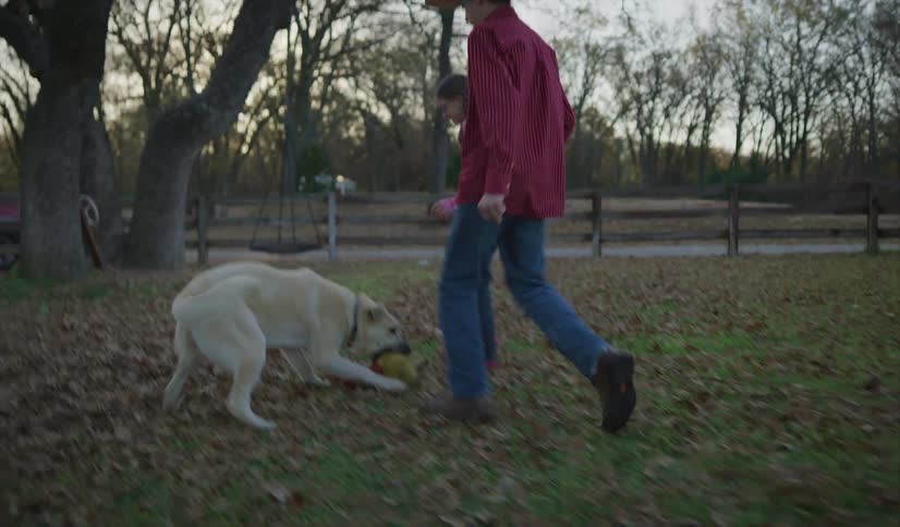 A brother and sister playing with a dog