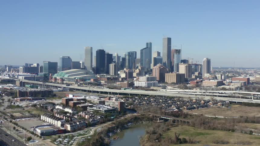 Aerial view of skyscrapers on the citys downtown skyline at daytime