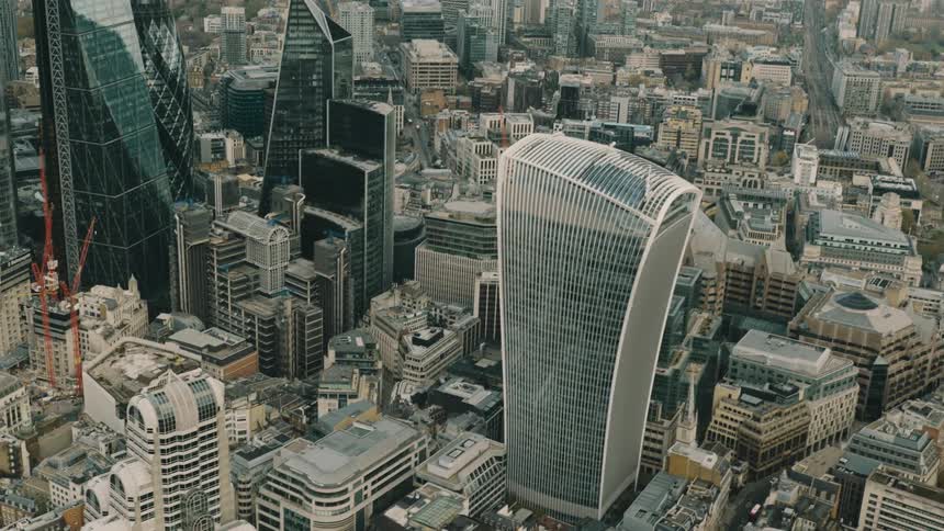 Aerial view of 20 Fenchurch Street 'The Walkie-Talkie' and the City of London