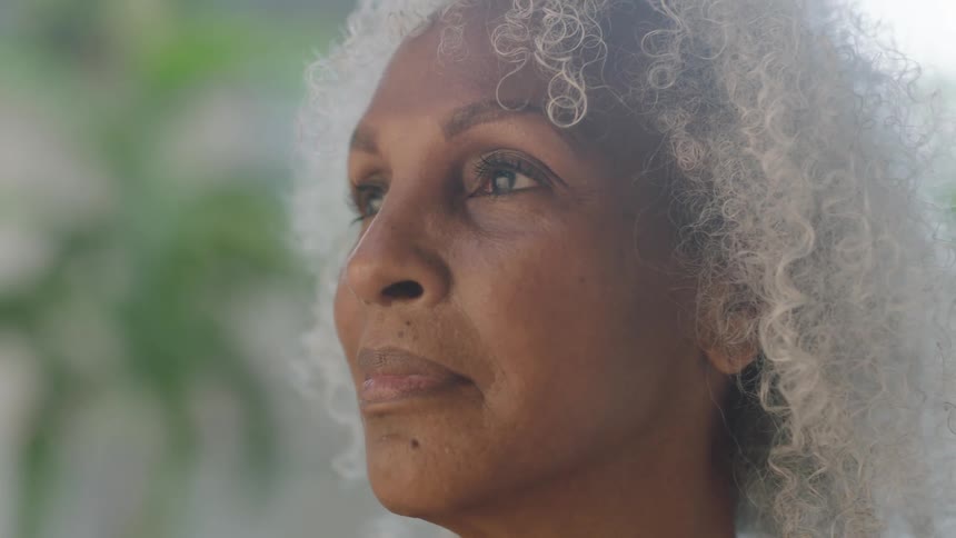 Close up of the face of an african american elderly woman