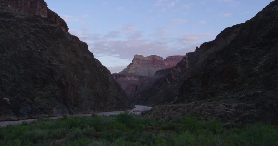 The Grand Canyon of the Colorado river in blue hour early morning light deep in the river gorge