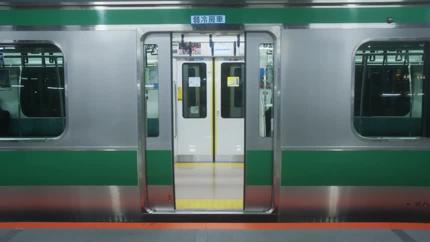 Doors shutting on a metro train at a transit station