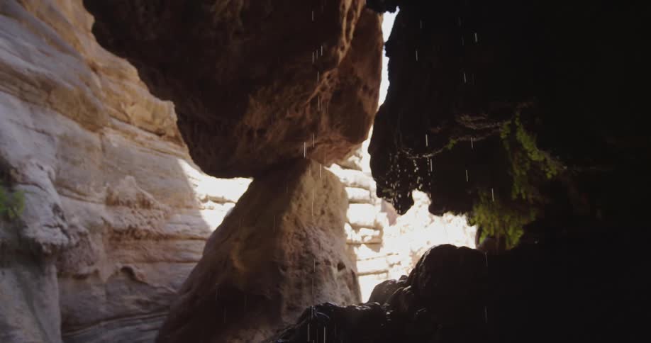 Water seeps from sandstone cliffs deep within Grand Canyon National Park on a side hike near the Colorado River