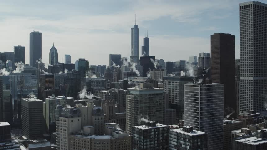 Aerial view of high rise buildings and skyscrapers in the city
