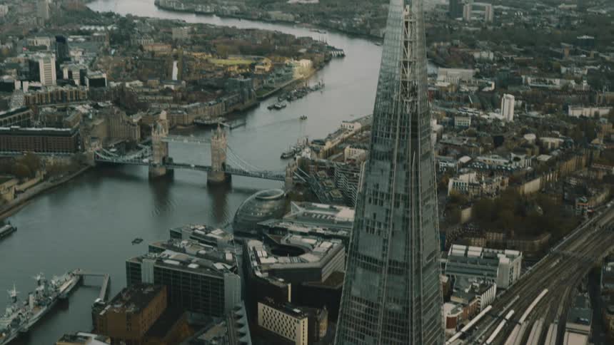 Aerial view of The Shard and Tower Bridge London