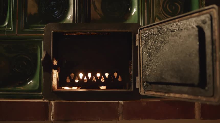 A fire burning in a fireplace