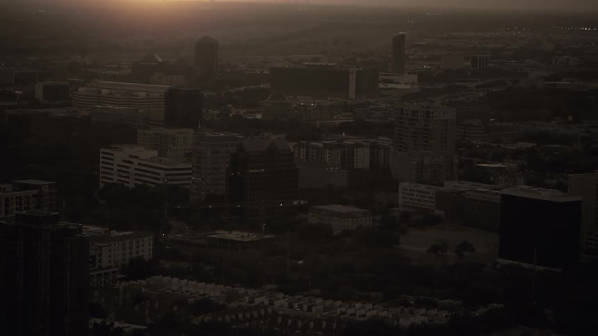 The sun is setting over this city