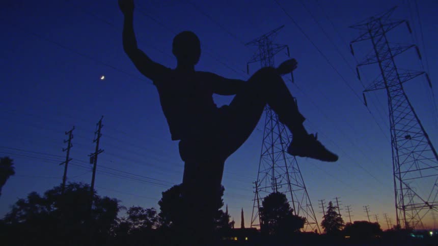 A person is dancing outdoors at night in spring
