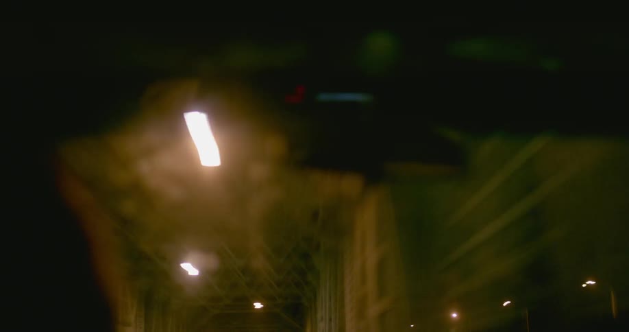 City lights as seen from a passing vehicle