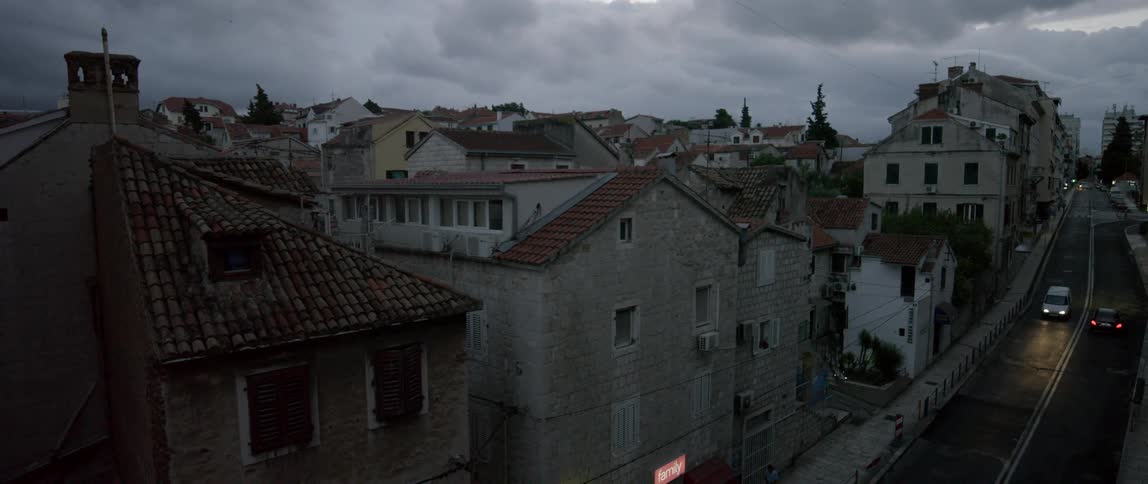View of old houses on a cloudy day