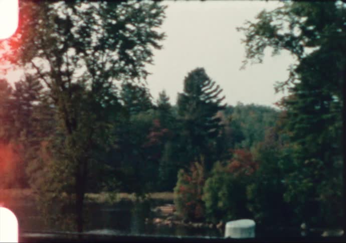 Maine woodlands by water begin showing the early colors of autumn