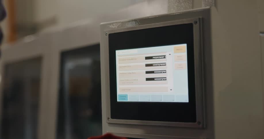 A person is using a technology machine and wearing gloves