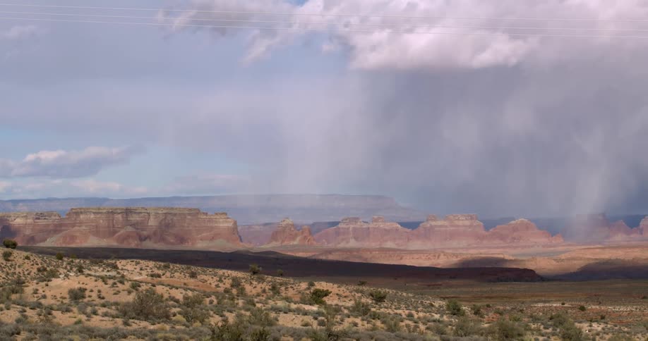 A desert with plateaus and the sky in the background