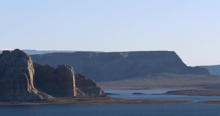 Rocky mesa surrounded by a lake