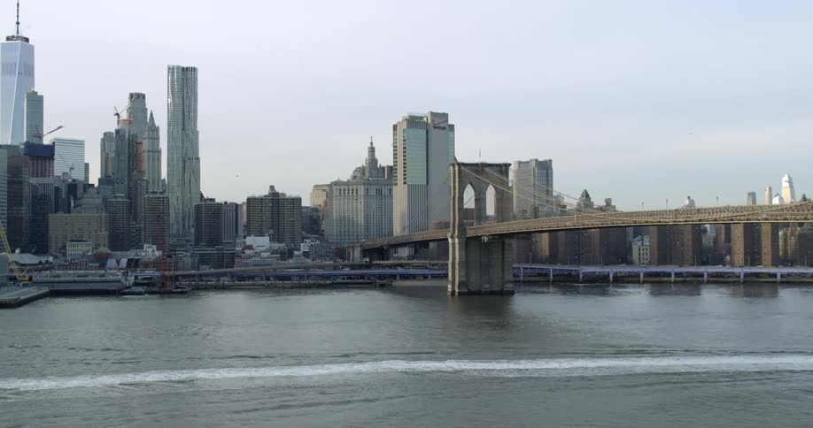 Tall skyscrapers overlook the water