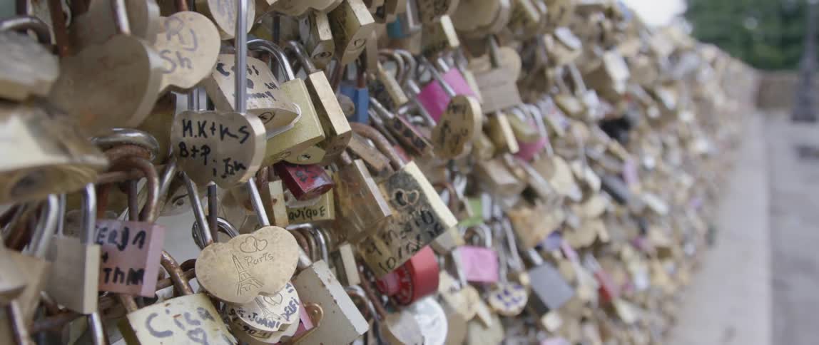 The locks on pont des arts in the day time