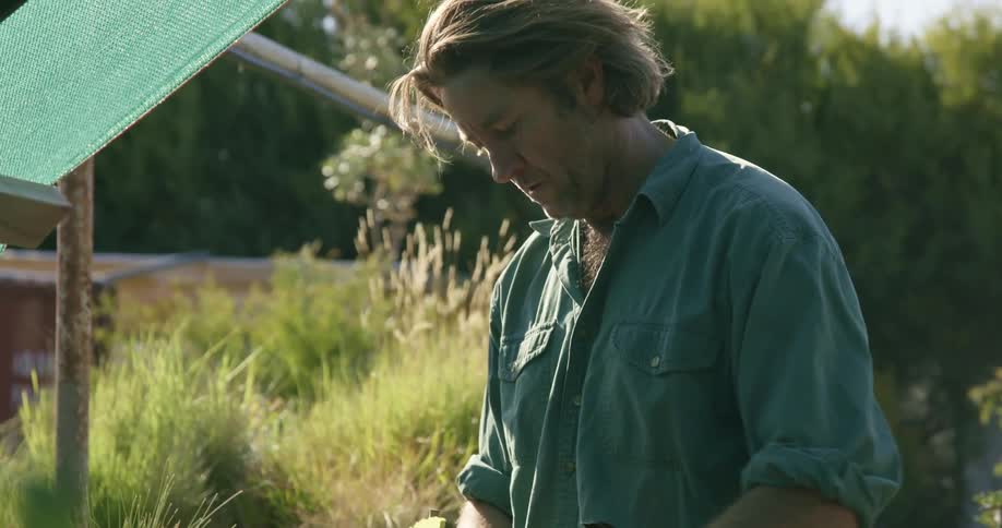 A man is working in his garden